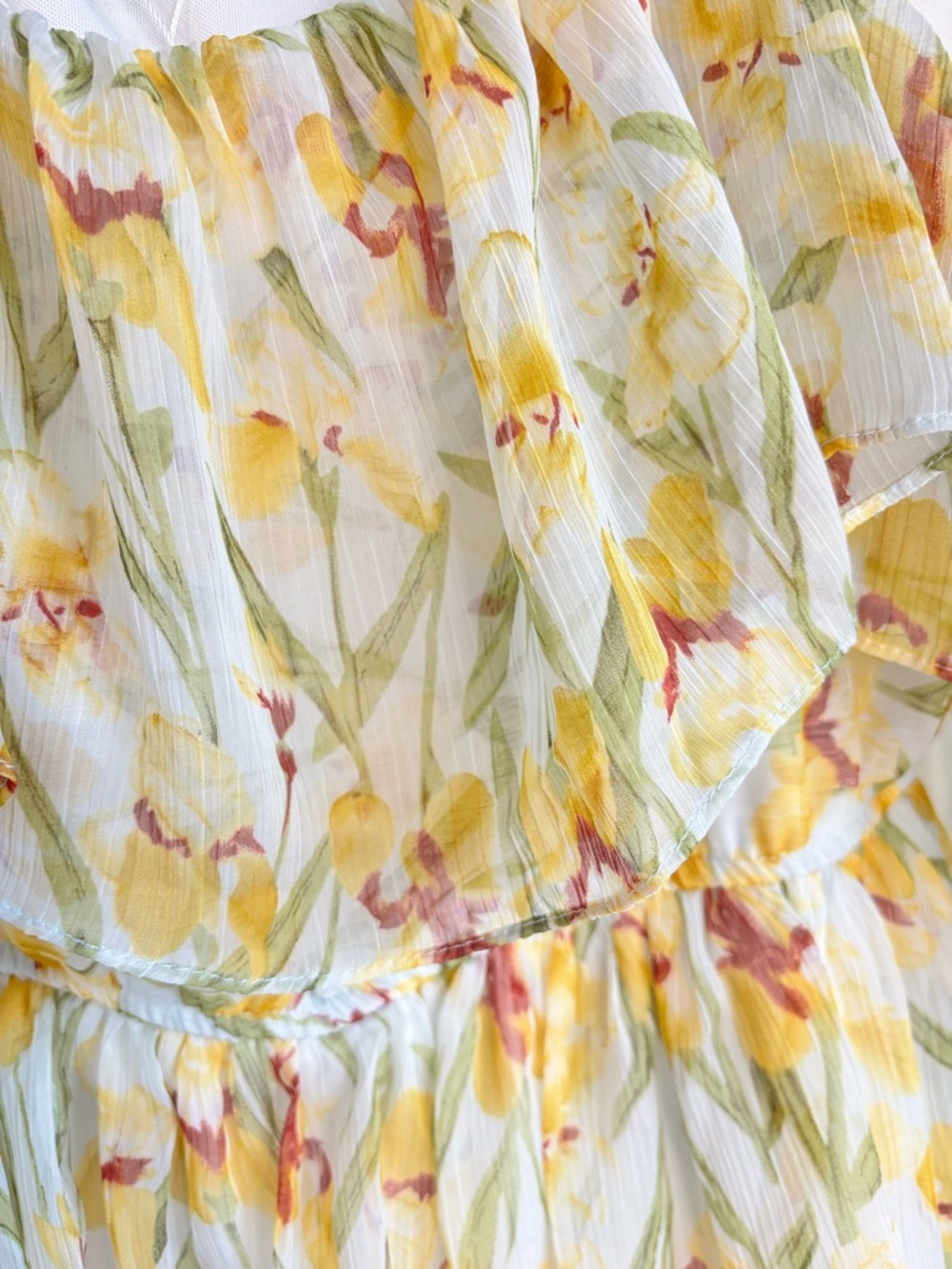 Missguided Yellow Floral High-Low Off-Shoulder Tiered Dress - Picture 6 of 6